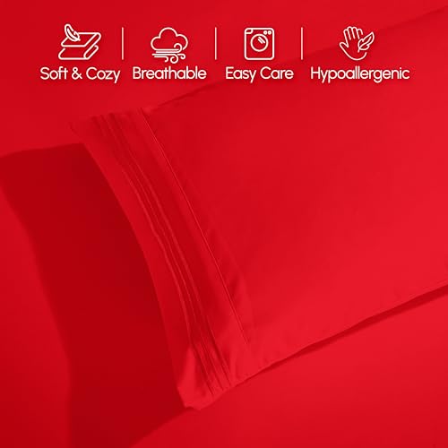 Elegant Comfort Luxurious 1500 Premium Hotel Quality Microfiber 4-Piece Sheet Set, 18-24 Inches Deep - Extra Deep Pocket Sheets - Ultra Soft 4PC Deep Pocket Sheets, Twin/Twin XL, Red