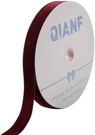 QIANF Vintage Burgundy Velvet Ribbon, 1 Inch X 25Yd
