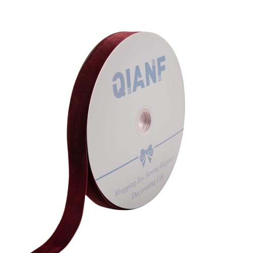 Image of QIANF Vintage Burgundy Velvet Ribbon, 1 Inch X 25Yd