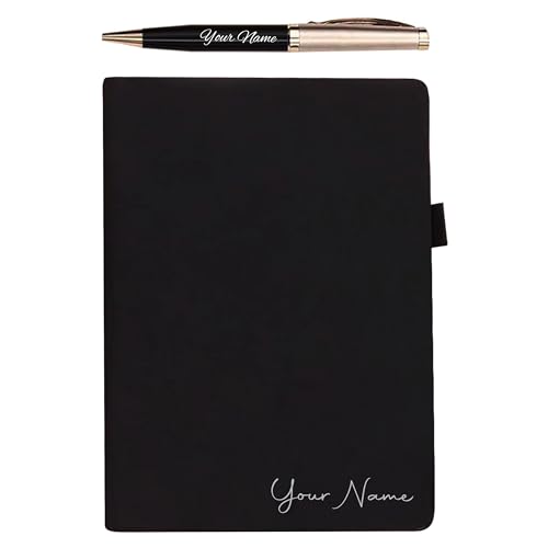 Imagen de The Wallet Store Diario personalizado de cuero negro con bolígrafo con nombre El mejor regalo para hombres y mujeres Juego de regalo corporativo Juego de regalo útil para uso personal y de