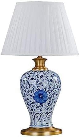 Lampe de bureau en céramique peinte à la main et socle en cuivre blanc
