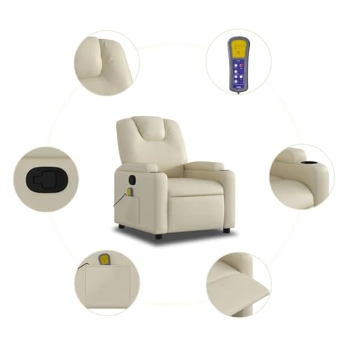 Gecheer Massagesessel mit Relaxfunktion, Kunstleder, Creme, Sessel Wohnzimmer Fernsehsessel Liegesessel für Entspannung Homeoffice Leseecke3205544 – Bild 7