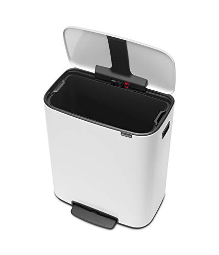 Image of Brabantia Bo Step-On Pedal Trash Can - 16 Gal Inner Bucket (White) Waste /Recycling Garbage Can, Removable Compartment