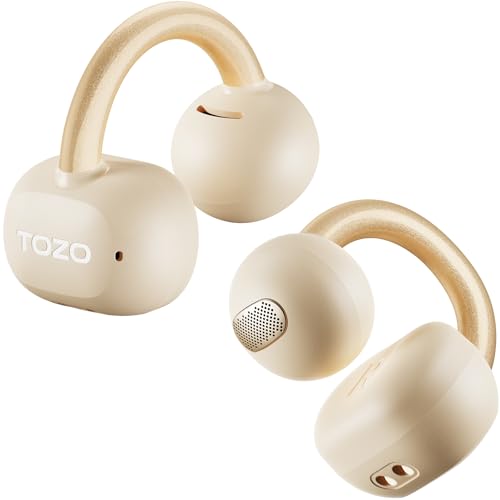 Image of TOZO OpenEarRing True Open Ear Earbuds, Lightweight Comfort Open Ear Clip Wireless Earbuds, 40H Play Bluetooth 5.4 Headphones with Smart Digital Display Design Fit Sports Running, Workout Yellow