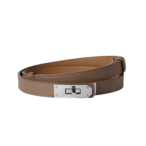 Image of Ovekaut Women Skinny Leather Belt Solid Color Alloy Turn Lock Adjustable Waistband for Dresses Jeans Coats