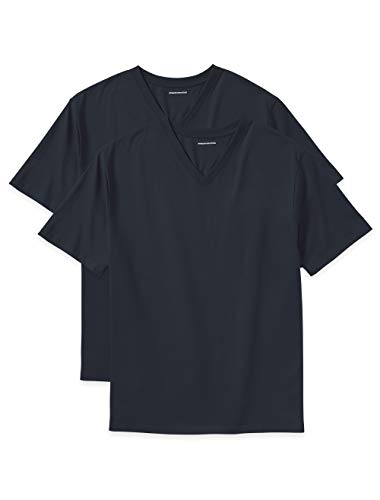 Amazon Essentials Men's Big & Tall 2-Pack Short-Sleeve V-Neck T-Shirt fit by DXL, -Dark Navy, 4X Tall