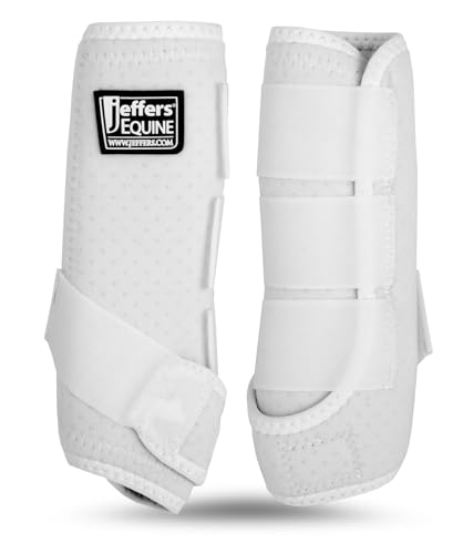 Jeffers Equine Protective Horse Boots 1 Pair White - Safe Neoprene Leg Guards & Comfortable Fit, Durable Strap Closures, Front & Hind Support, Equestrian Accessories for Travel & Riding - Medium