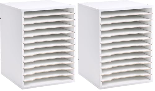 Image of Caydo 12 Slot 8.5 inch x 11 inch Paper Organizer Storage, Wood Adjustable Shelves Paper Storage Shelf Holder for Scrapbooks, Cardstock, Construction & Printer Papers, Files for Office Home Desk (Pack of 2)