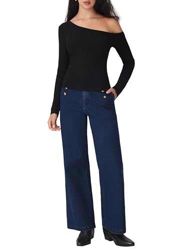 CIDER One Shoulder Long Sleeve Casual Top for Women 2025 Fall Ribbed Knit Slim Fit Pullover Shirt2