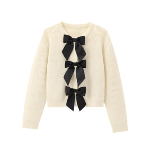 Image of Monkay Cardigan Sweaters for Women Bow Tie Front Long Sleeve Knit Sweater Tops Slim Fit Cute Clothes Spring Fashion