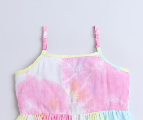 Image of The Magic Wand Rayon Tie & Dye Print Kids Dress Girls, Sleeveless Frocks Regular Fit Midi Singlet Strappy Dresses, Multicolor, 3-4 Year
