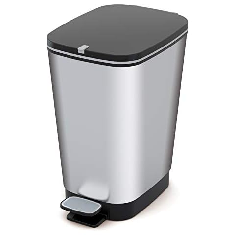 Cubo de Basura Curver Chic Plata 50L con Goma Antiolor y Cierre de Pedal Cover