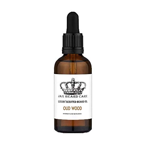 Oud Wood Scented Beard Oils - For Beard Growth And Conditioning - With Organic Coconut, Avocado oil, Almond oil, Jojoba oil, Argan oil, Vitamin E - Made In the UK - (50ml) (Oud Wood)