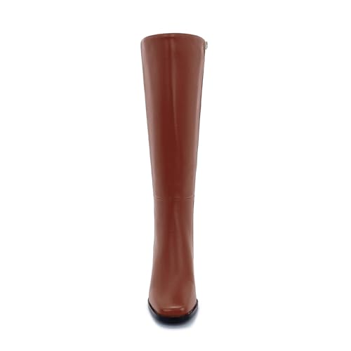 Image of Knee High Boots for Women - Wide Calf Boots with Zipper, Square Toe Tall Leather Boots, Chunky Heel Fashion Long Boots