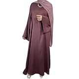 YNeedM Muslim Womens Abaya Dress Long Sleeeve Self Tie Jilbab Middle East Arabian Maxi Robe Gown for Ramadan Purple Pink