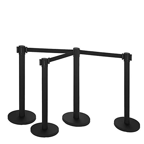 10 Pcs Heavy Duty Steel Black Stanchion Post/Pole/Sign/Rope With 9.8 Ft Retractable Black Belt And 2Pcs Sign Holder Portrait Frame |Safety Locking Belt | 4-Way Connect | Crowd Control Barrier #TOP7