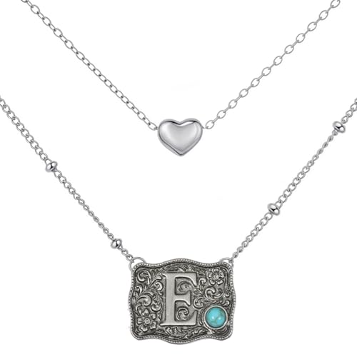 Image of Belt Buckle Bracelet Initial Letter A-Z Bracelets Western Cow Tag Bracelet Belt Buckle Necklace Western Style Initial Letter Pendant Necklace