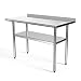 SUNCOO Commercial NSF Stainless Steel Work Table Food Grade Kitchen Prep Workbench Metal Restaurant Countertop Workstation with Adjustable Undershelf 48 in Long x 24 in Deep W/Backsplash