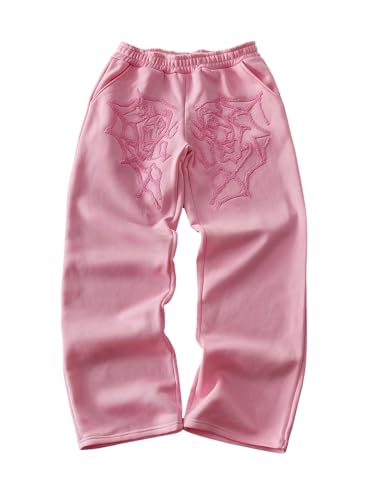 Men's Y2k Spiderweb Graphic Baggy Sweatpants Elastic Waist Wide Leg Active Track Pants Streetwear