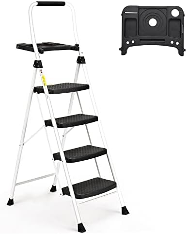 Product image of SocTone 4 Step Ladder, Folding Step Stool with Tool Platform, Sturdy& Portable Steel Ladder for Adults, 330LBS Capacity Ladder for Home Kitchen Pantry Office