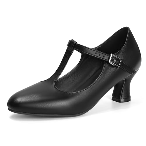 Women 1920s Shoes T-Strap Dance Pumps for Latin Salsa Ballroom Character Shoe Folklorico Flamenco Tango Swing