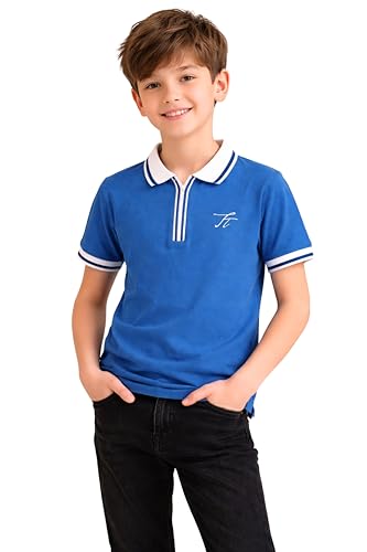 Image of TotzTouch Boys Premium Polo Collar Tshirt Combo with Zipper Closure Color White & Black Age 6 Years to 15 Years