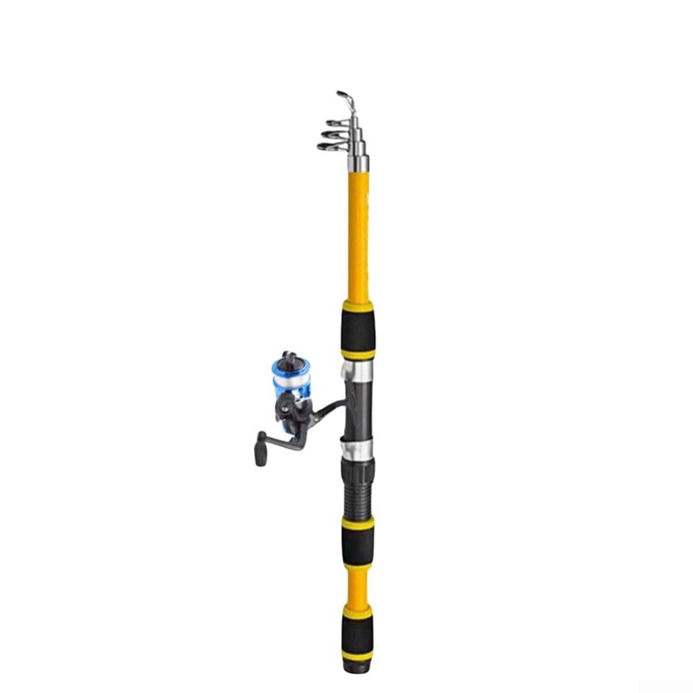 YJDOORPLAY Telescopic Fishing Rod and Reel Kit Carbon Fiber Lightweight Portable Equipment Set With Carry Case for Carp Cage String Hook Camouflage Design 1.8m 5.9ft(Yellow Set)