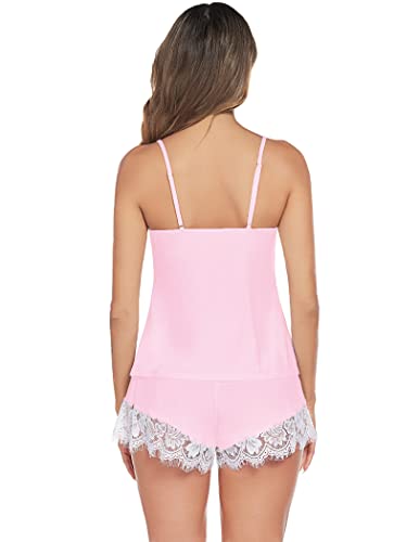 Image of Avidlove Women Pajama Set Lace Trim Short PJ Set Modal V Neck Sleeveless Sleepwear Drawstring Waist Nightwear S-XXL