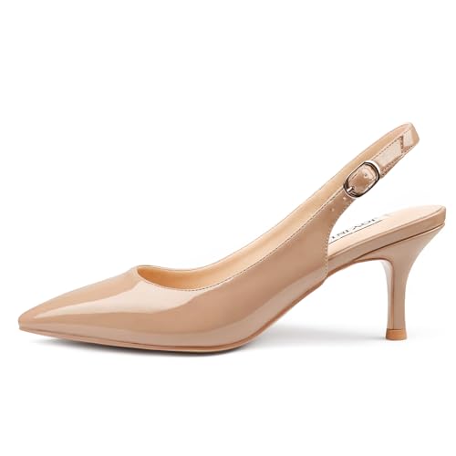 Image of JOY IN LOVE Slingback Kitten Heels for Women Closed Pointed Toe Pumps Dress Shoes
