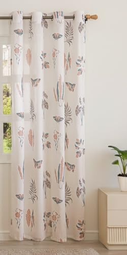 Image of HOMEMONDE Cotton Door 7 Feet Curtains 1 Piece - Printed Sheer Light Filtering Curtain with Eyelets - (84 Inches, Lunaria Garden)