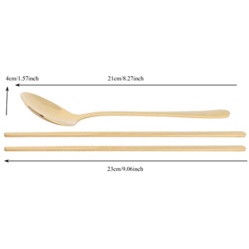 304 Stainless Steel Spoon and Chopsticks, Flat Handle Chopsticks and Spoon Set with Gift Box, Korean Tableware Set for Home Kitchen, Restaurant (Gold) - Image 4