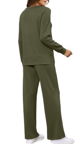 Image of WIHOLL Women's 2 Piece Lounge Sets Sweatshirt Casual Travel Outfits Fashion Wide Leg Tracksuit Cozy Sweatsuits