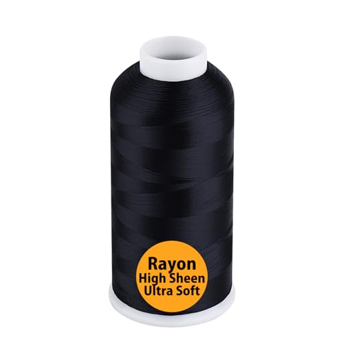 Image of Simthread Rayon Embroidery Thread 5500 Yards Huge Spool, 40wt 100% Rayon Viscose for Commercial and Domestic Machines - Black 1000