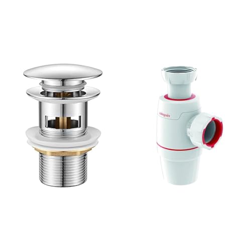 IBERGRIF M20502 vidage Salle de Bain, Bonde de Lavabo Pop Up, Chromé, Argent & Wirquin 30723194 Siphon lavabo Néo D32 zéro fuite, blanc