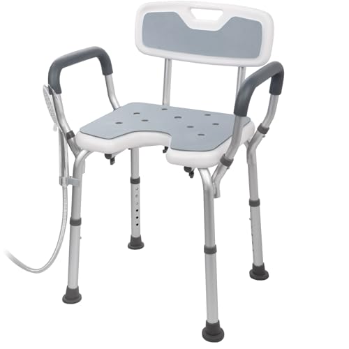 Duschstuhl mit Abnehmbaren Armlehne und Lehne, Duschstuhl für Senioren 150...