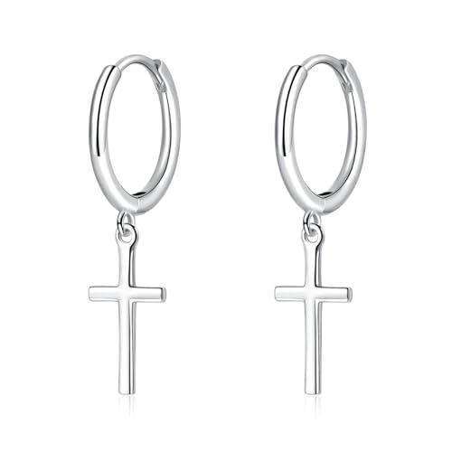 Cangall Créoles en argent 925 avec pendentif, boucles d'oreilles pendantes en argent sterling 925 avec zircone, pendentif en forme de cœur/croix/goutte d'eau, boucles...