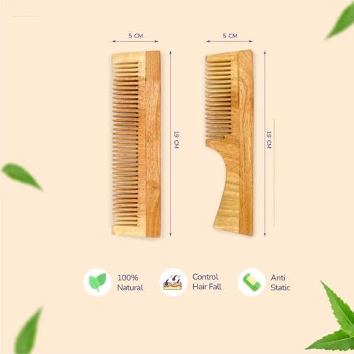 Image of Pack Of 7 Kacchi Neem Comb, Wooden Comb | Hair Growth, Hairfall, Dandruff Control | Hair Straightening, Frizz Control | Comb for Men, Women | Treated with Oil and herbs (All Combo)