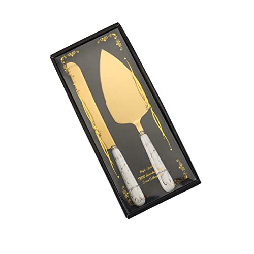 Axiaolu Wedding Cake Knife And Server Set, Gold Cake Knife Set For Wedding, Stainless Steel Ceramic Handle Cake Pie Serving Set Gift For Anniversary Birthday Parties (White) #TOP15