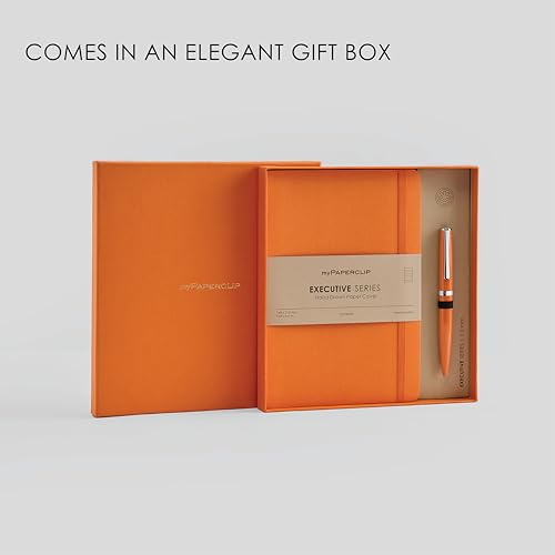 Image of myPAPERCLIP Executive Series A5 Diary & Pen Gift Set | Includes Classic Ball Pen & Softcover Notebook | 192 Pages, 80 GSM | Ideal Corporate, Office & Personal Gift | Orange