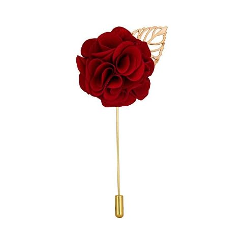 Knighthood Brooch Lapel Flowers Pin Men's Handmade Bunch Flower With Gold Leaf Lapel Pin Brooch (Maroon) Cover
