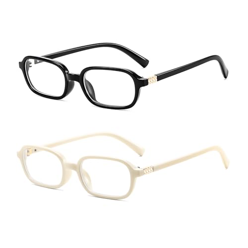 FEISEDY Fashion Rectangular Blue Light Glasses for Women Retro Small Frames Vintage Trendy 90s Square Eyeglasses B0255 Black and Beige