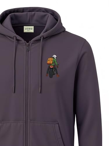 Image of ADRO Men's Regular Fit Zip-Up Hoodie for man | 320 GSM Cotton Poly Fleece Zipper Sweatshirt with Soft Fabric & Printed Hoodies