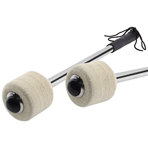 Jiozermi 2 Pcs Drum Mallet 13.8 Inches Length, Wool Felt Drum Stick, Anti-Slip Bass Percussion Sticks, Instrument Band Accessory Part For Drums Snare Drums, Beige White #TOP1