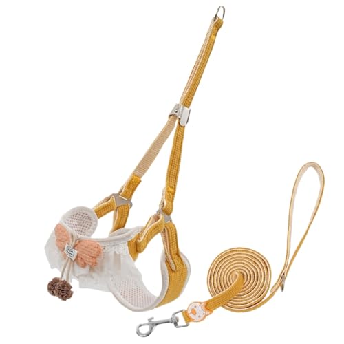犬の牽引ロープベスト式ペット胸ストラップ犬のロープを散歩する中小型チェーン (M,黄色)