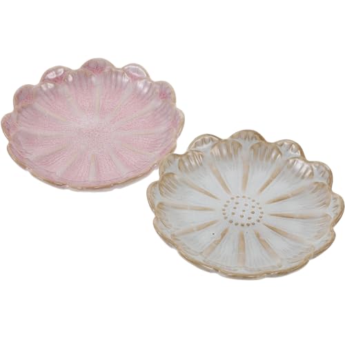 Gatuida 2 piezas Bandejas Cerámicas para Joyas y Accesorios Soporte para Anillos Almacenamiento Multifuncional para Mesa Dormitorio y Recibidor Diseño Vintage Rosa y Blanco