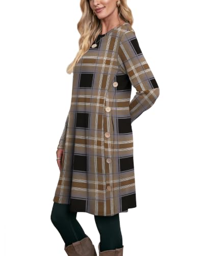 Image of OFEEFAN Fall Dresses for Women 2026 Crew Neck Long Sleeve Dress with Pockets