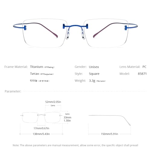 FONEX Titanium Glasses Frame,Rimless Frameless Optical Eyewear Eyeglasses for Men and Women F85634