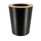 POUBELLE METAL EVASEE AVEC COUVERCLE BAMBOU 5L - NOIR/BAMBOU
