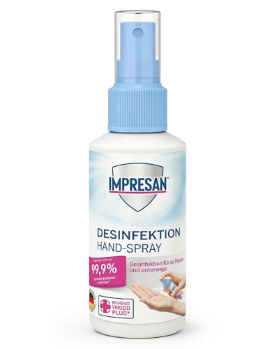 IMPRESAN Desinfektion Hand-Spray 100 ml | Desinfektionsspray für Hände | Handdesinfektionsmittel Spray für unterwegs | Beseitigt Bakterien & Viren | frischer Duft