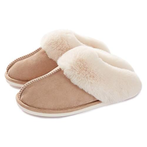 Womens Slipper with Memory Foam Fluffy Soft Warm Slip On House Slippers,Anti-Skid Cozy Plush for Indoor Outdoor